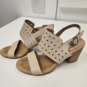 Born Cream Cutout Block Heel Sandals